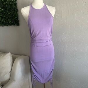 Better Be Purple Ruched Halter Bodycon Midi Dress